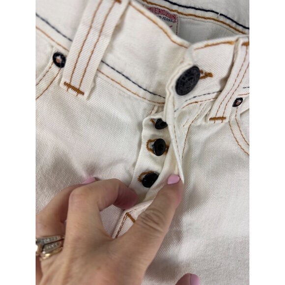 True Religion Mens 32 Blake White Button Straight Leg Sample Y2K Jeans USA Made - Picture 3 of 14